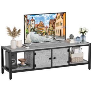 GarveeHome 65 Inch TV Stand with Storage, Entertainment Center with Adjustable Legs, Mid Century Modern TV Console up to 75 Inch, Wooden TV Stand with Open Shelves for Living Room, Bedroom, Grey