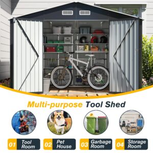 JAXPETY 8x10 FT Outdoor Storage Shed, Large Metal Shed with Air Vent Lockable Door, Simplified Installation Sheds & Outdoor Storage Tool Shed for Backyard Garden Patio Lawn