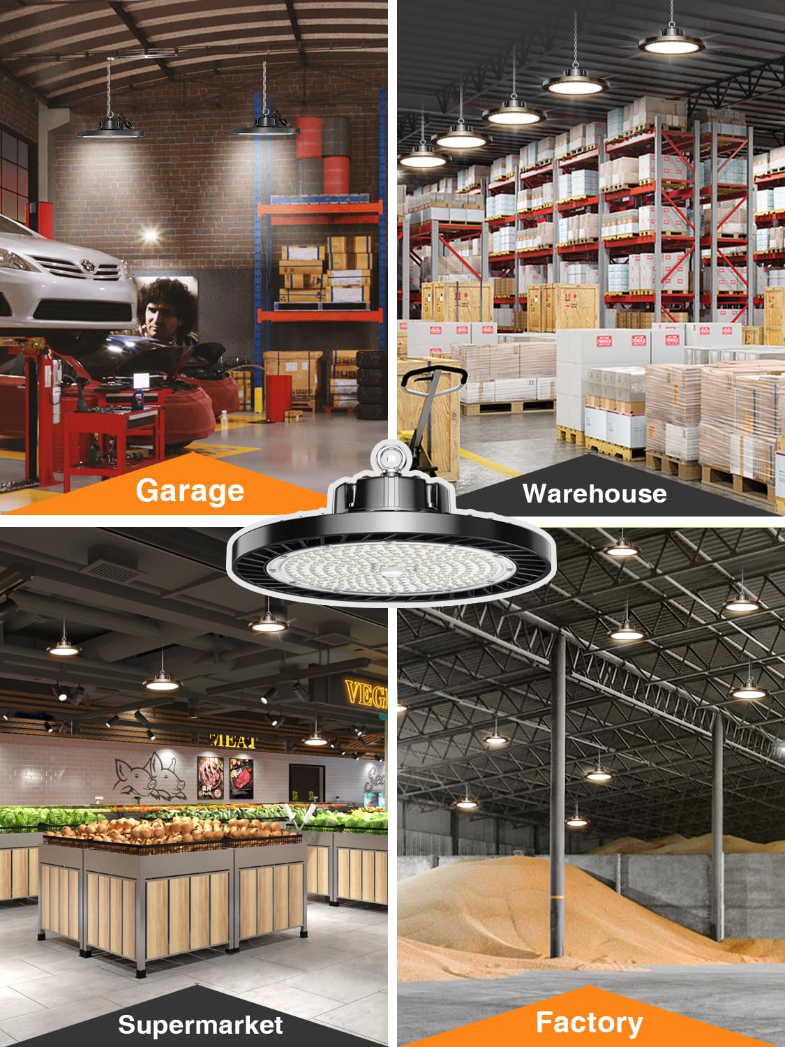 ONLYLUX 12 Pack UFO LED High Bay Lights, 150W 5000K Daylight, 22500LM (Eqv. 800W MH/HPS), Commercial LED Shop Lights with US Plug for Garage Workshop Warehouse Barn, Plug&Play