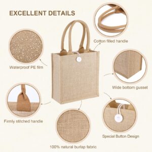 10 Pack Burlap Tote Bags Reusable Jute Bags with Handles Blank Burlap Tote Large Jute tote 11X9.4X4Inch Burlap Gift Bags for Grocery Shopping Wedding Travel Bachelorette Party Embroidery DIY Art