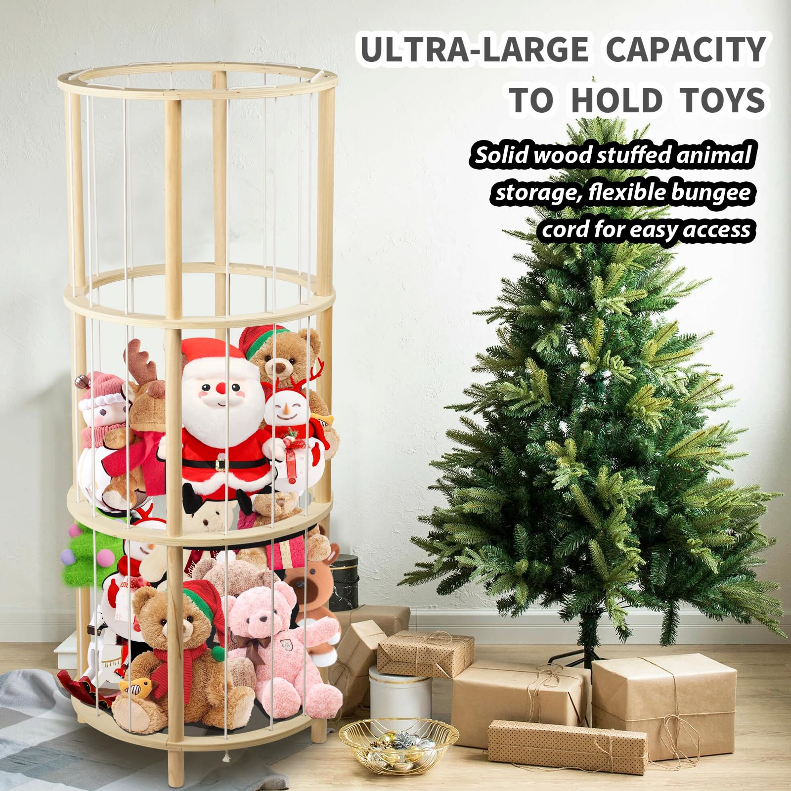 Viyuse Stuffed Animal Zoo Storage Extra Large Wooden Stuffed Animal Holder Soft Toy Organizer Nursery Zoo Cage Plush Stuffed Toy Cage Kids Playroom Bedroom Decor Display Corner Roundness