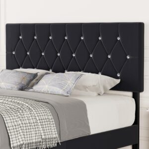 vecelo velvet upholstered headboard king size with diamond tufted bed headboard, with 6 adjustable positions from 39.8" to 49.8", easy assembly,black