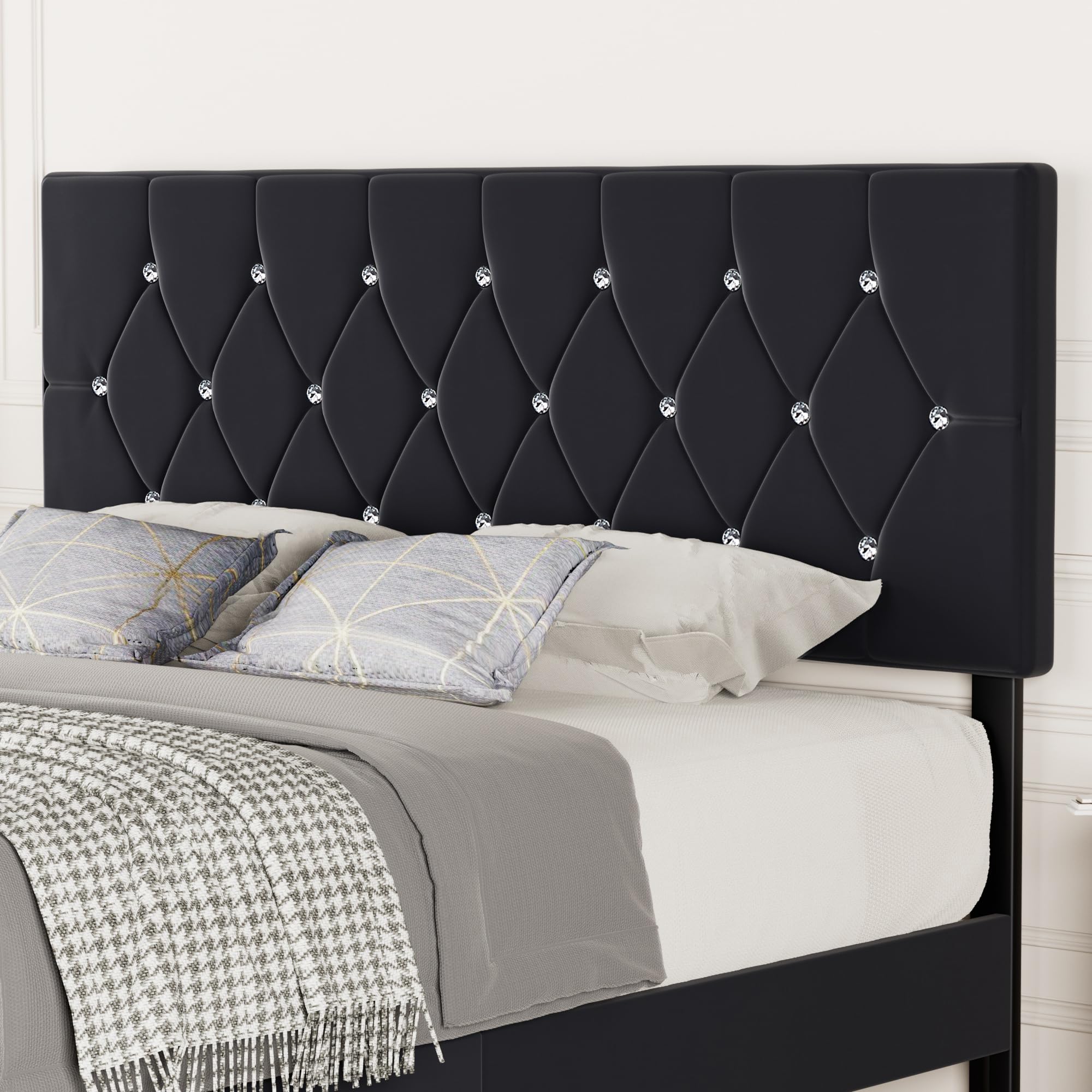 VECELO Velvet Upholstered Headboard King Size with Diamond Tufted Bed Headboard, with 6 Adjustable Positions from 39.8" to 49.8", Easy Assembly,Black