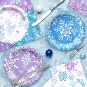 Frozen Plates and Napkins-61Pcs Winter Wonderland Snowflake Tableware for Christmas Winter Holiday,Birthday,Baby Shower