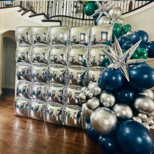 Silver Square Foil Balloons Wall Tunnel Backdrop Double Sided Metallic Balloon Arch Garland Kit For Anniversary Disco Engagement Bridal Birthday Graduation Party Decorations