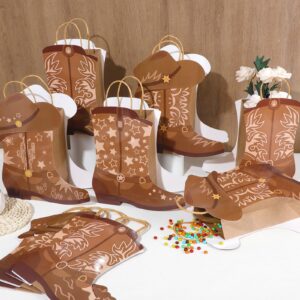 24Pcs Cowboy Boots Paper Bags Western Theme Party Decorations Favors Wild West Kraft Gift Bag with Handles Rodeo Cowgirl Boot Hat Goodie Bag for Cowboy Birthday Bachelorette Baby Shower Party Supplies