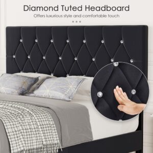 VECELO Velvet Upholstered Headboard King Size with Diamond Tufted Bed Headboard, with 6 Adjustable Positions from 39.8" to 49.8", Easy Assembly,Black