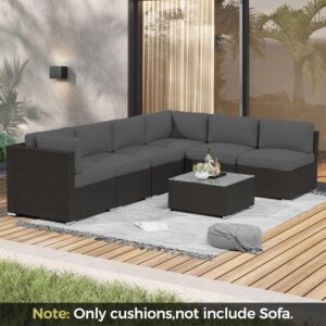 Crownland 14-Piece Outdoor Furniture Replacement Cushions, Water-Resistant Sofa Cushions for 6-Seat Rattan Wicker Sectional Patio Conversation Sets,Grey