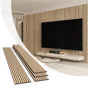 olanglab wood panels for wall, 4 pack wood slats wall panel, 94.48"x 12.59"x 0.82" each acustic wood wall panel, 3d wall panels for interior wall decor, (warm oak)