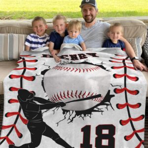 Pinkfulum Personalized Baseball Blankets with Name Numbers, Custom Baseball Team Game Throw Flannel Blankets Stuff Gifts for Boys Sports Lover Fans Kids Adult