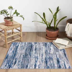 Siiloom 2x3 Navy Blue Gray Neutral Multi Modern Abstract Rug for Entryway, Super Soft Smal Area Rug, Washable Rug with Non-Slip Kitchen Rugs, Low-Pile Mat for Kitchen, Bedside, Indoor Door Mat