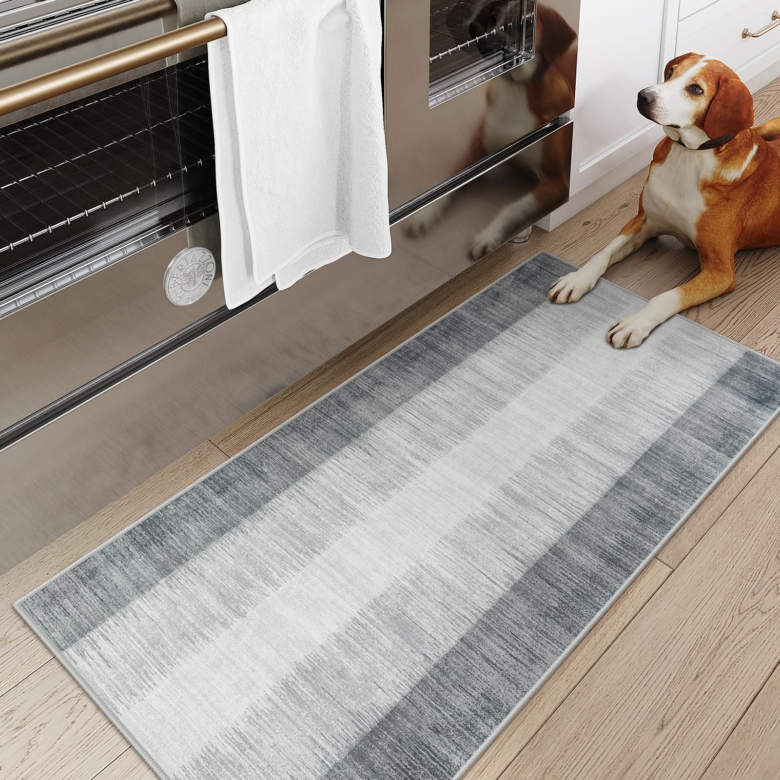 Lahome Modern Ombre 2x4 Throw Rugs, Washable Small Hallway Rug Non Slip Bathroom Mat Ultra-Thin Grey Rug, Abstract Print Door Mat for Entryway Kitchen Laundry Room Entrance (Gray, 2x4)