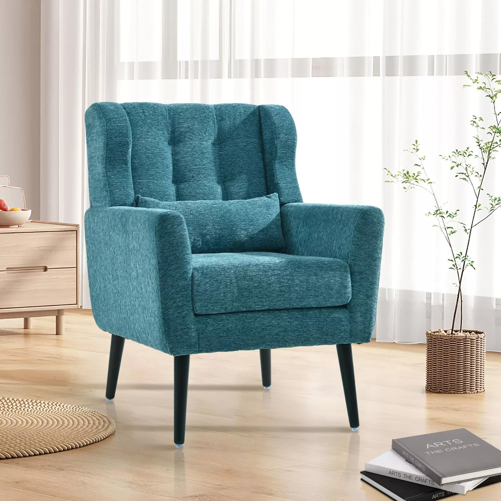 Depurate Modern Armchair with Chenille Fabric Upholstery for Bedroom or Lounge Area