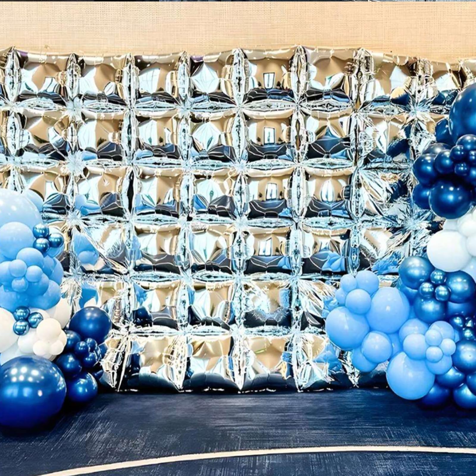 Silver Square Foil Balloons Wall Tunnel Backdrop Double Sided Metallic Balloon Arch Garland Kit For Anniversary Disco Engagement Bridal Birthday Graduation Party Decorations