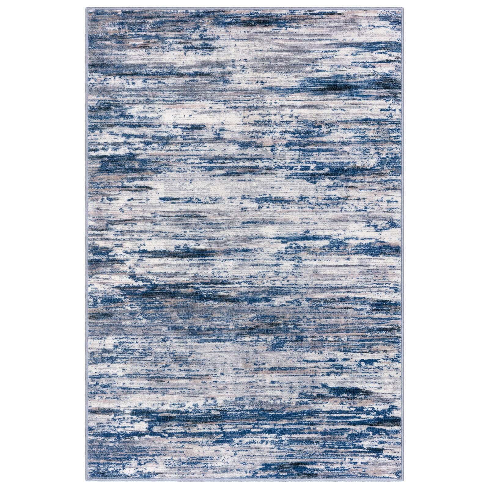 Siiloom 2x3 Navy Blue Gray Neutral Multi Modern Abstract Rug for Entryway, Super Soft Smal Area Rug, Washable Rug with Non-Slip Kitchen Rugs, Low-Pile Mat for Kitchen, Bedside, Indoor Door Mat