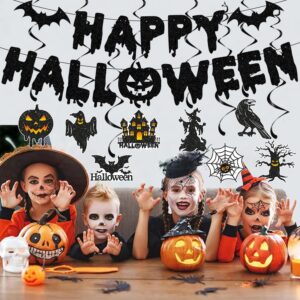 Halloween Party Decorations Set, Halloween Decorations for Office Home, Glitter Happy Halloween Banner Ceiling Hanging Decoration Swirl, Creepy Halloween Cloth, Reusable Halloween Decorations Indoor