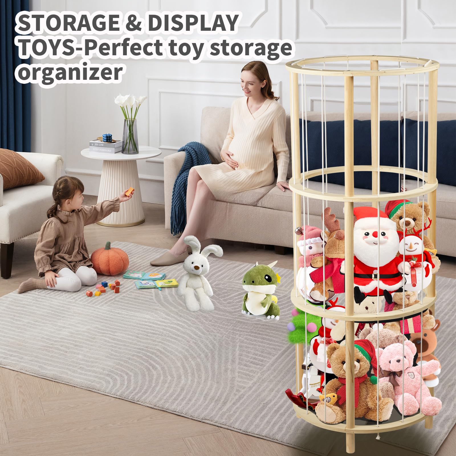 Viyuse Stuffed Animal Zoo Storage Extra Large Wooden Stuffed Animal Holder Soft Toy Organizer Nursery Zoo Cage Plush Stuffed Toy Cage Kids Playroom Bedroom Decor Display Corner Roundness