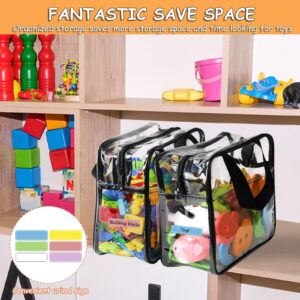 OPELETNNT 6 Packs Large Toy Storage Bags with Pockets, Reusable Clear PVC Board Game Storage with Labels, Travel Waterproof Organizer Bags Double Zipper for Building Blocks, Puzzle, Kids Books