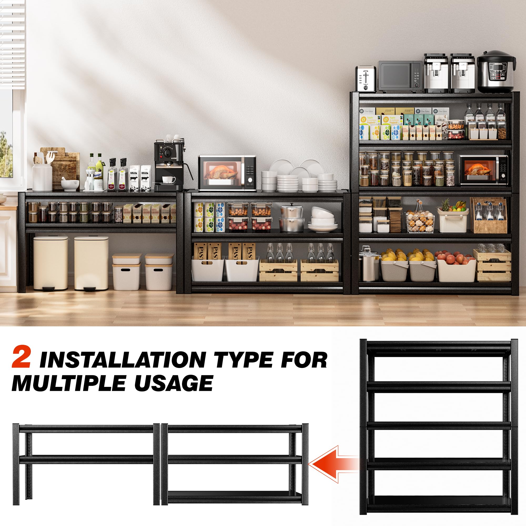 JLMY 5-Tier Kitchen Shelving, 2500 LBS Weight Capacity, 72" H x 36" W x 16" D Heavy Duty Shelving, Adjustable Height Metal Storage Rack for Food Storage in Kitchen and Pantry