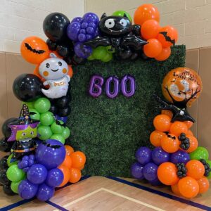 Halloween Party Balloons Decorations, 12Inch 60Pcs Black Orange Purple Green Confetti Balloons for Kids Halloween Birthday Party Decoration