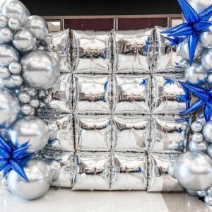 Silver Square Foil Balloons Wall Tunnel Backdrop Double Sided Metallic Balloon Arch Garland Kit For Anniversary Disco Engagement Bridal Birthday Graduation Party Decorations