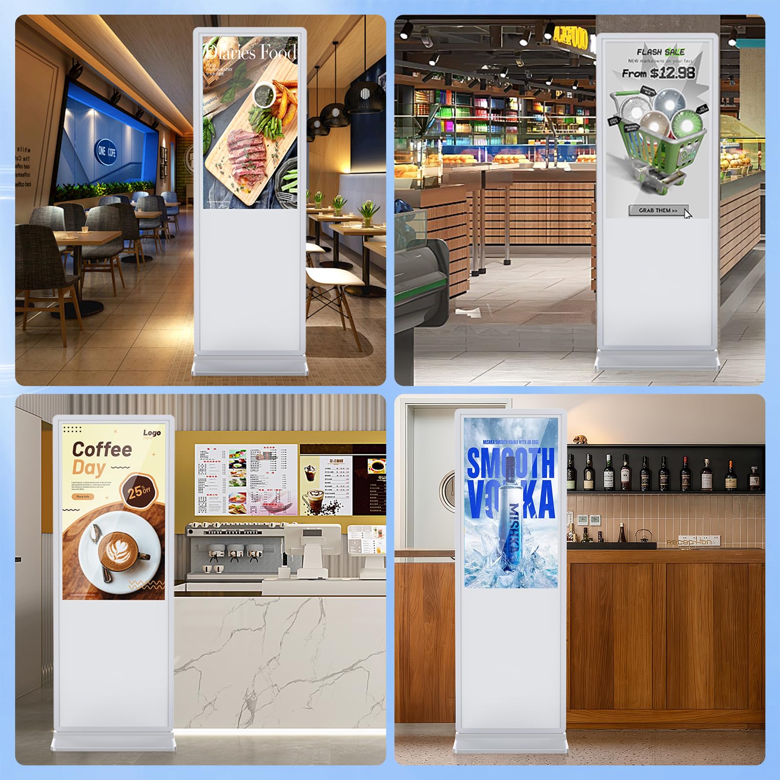 55 Inch 4K Touchscreen Digital Signage,Indoor Floor Standing Digital Kiosks & Interactive Displays,Commercial Advertising LCD Totem Android System Auto Media Player HDMI Input,Free Custom Logo,White