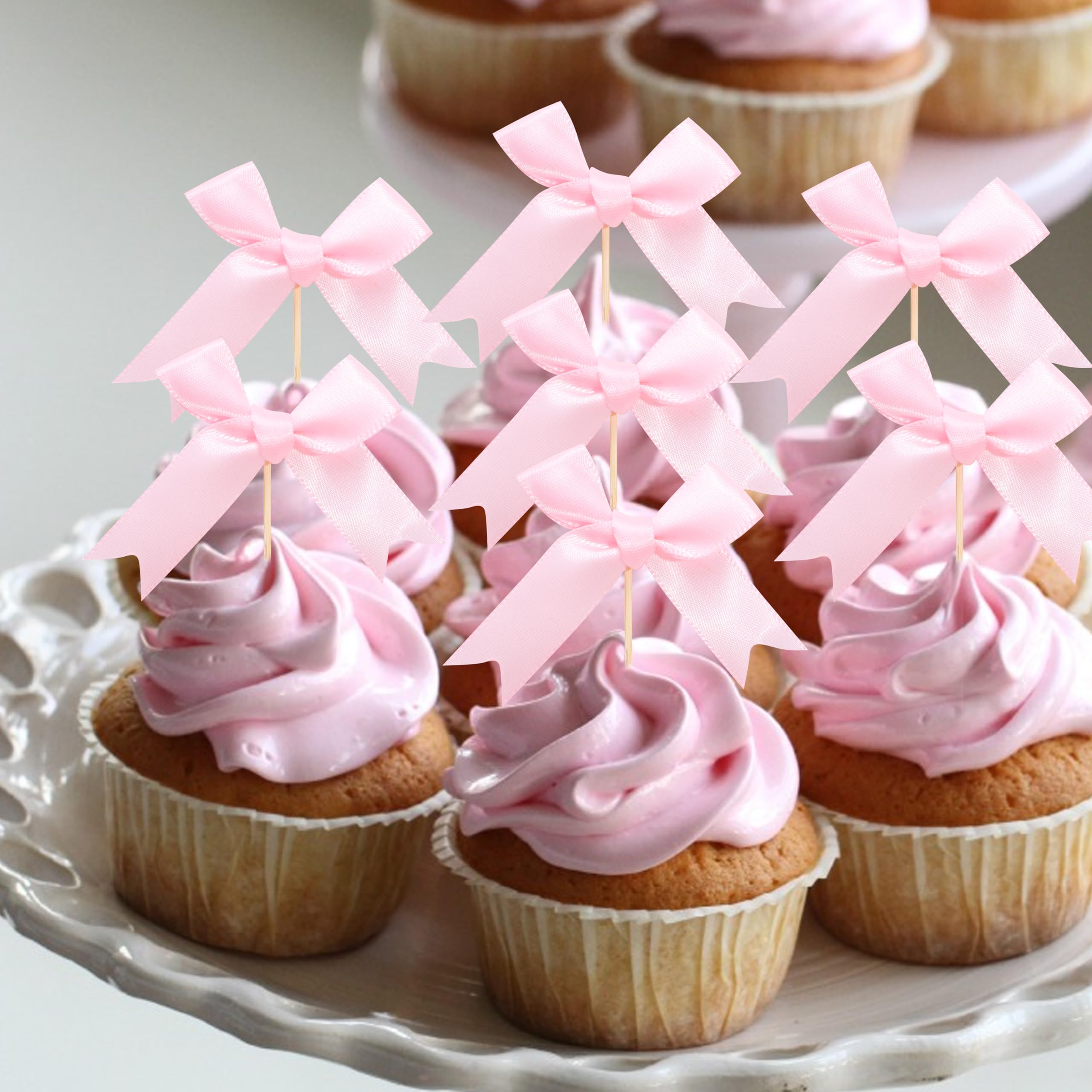 Pink Bow Cupcake Toppers - Pink Bow Cake Topper,Pink Bow Birthday Decorations,Coquette Themed Party Decoration,Bridal Shower Bachelorette Cake Toppers