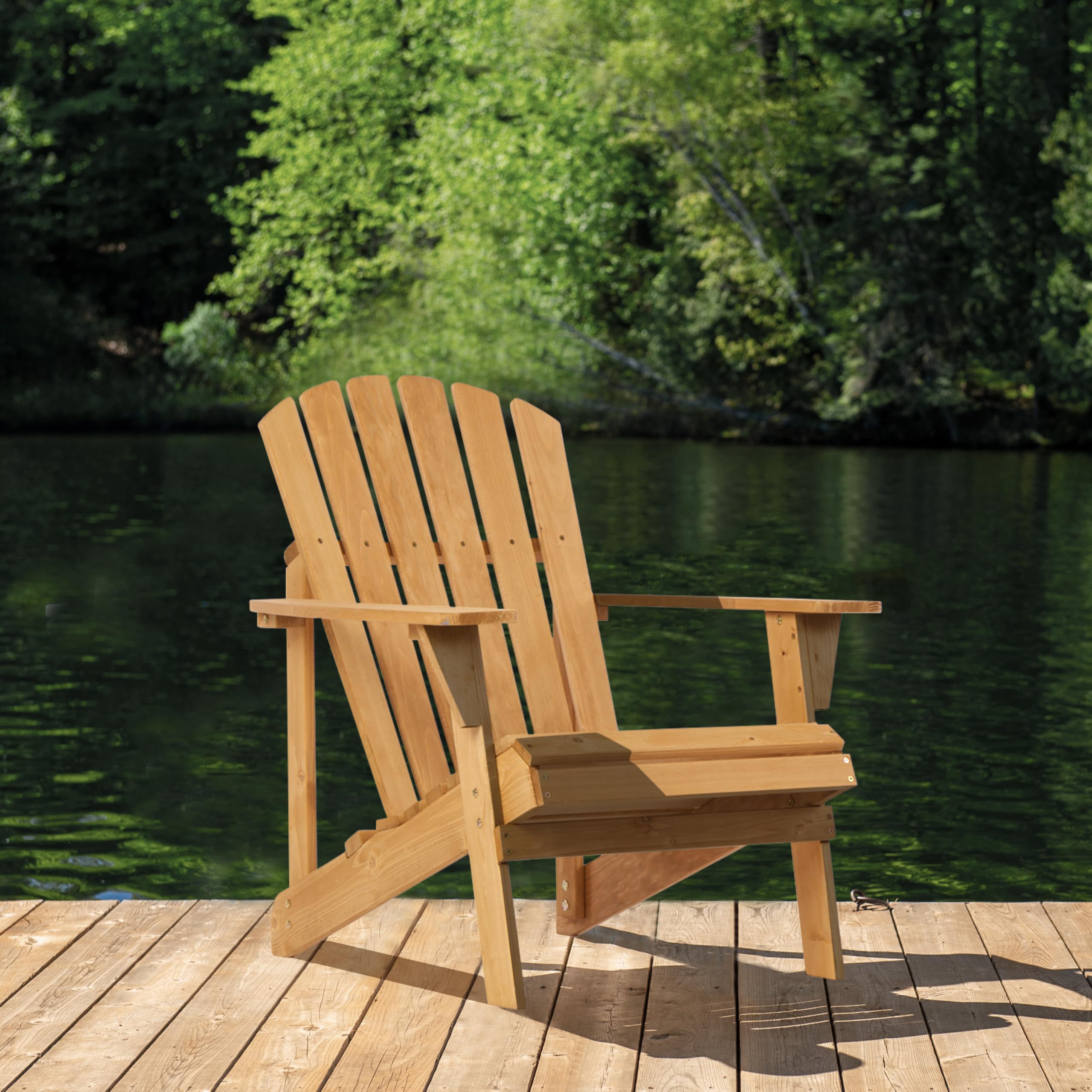 Outdoor Wooden Adirondack Chair with Pre-Assembled BackRest & SeatBoard, Patio Chair for Garden Backyard Lawn Deck Pool Beach Firepit