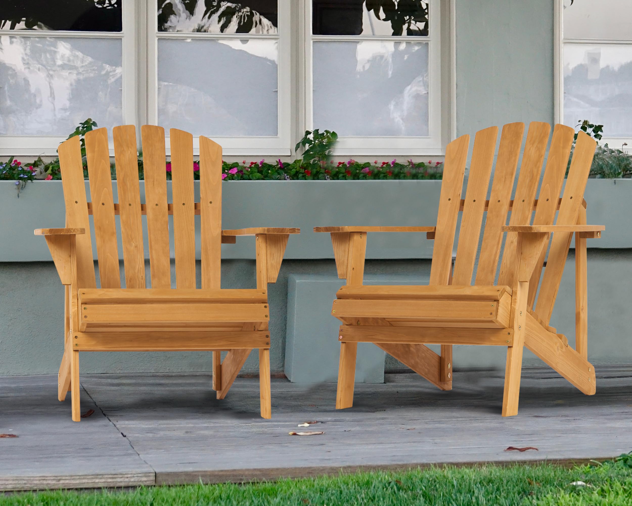 Outdoor Wooden Adirondack Chair with Pre-Assembled BackRest & SeatBoard, Patio Chair for Garden Backyard Lawn Deck Pool Beach Firepit