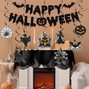 Halloween Party Decorations Set, Halloween Decorations for Office Home, Glitter Happy Halloween Banner Ceiling Hanging Decoration Swirl, Creepy Halloween Cloth, Reusable Halloween Decorations Indoor