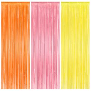 3pcs foil curtain backdrop, fringe tinsel curtain party decorations, glitter groovy streamers bachelorette for birthday party streamer backdrop for party birthdays graduations anniversary