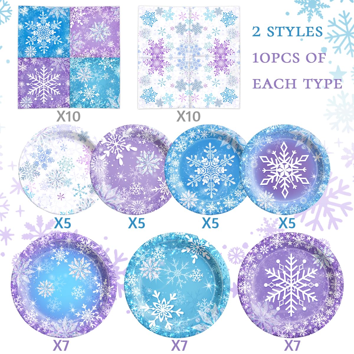 Frozen Plates and Napkins-61Pcs Winter Wonderland Snowflake Tableware for Christmas Winter Holiday,Birthday,Baby Shower