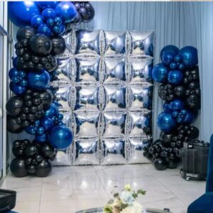 Silver Square Foil Balloons Wall Tunnel Backdrop Double Sided Metallic Balloon Arch Garland Kit For Anniversary Disco Engagement Bridal Birthday Graduation Party Decorations