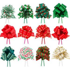 kinglake christmas pull bows 24pcs bows for gift baskets wrapping large 5” wide christmas tree bows for present wrap, 12 multicolor christmas bows