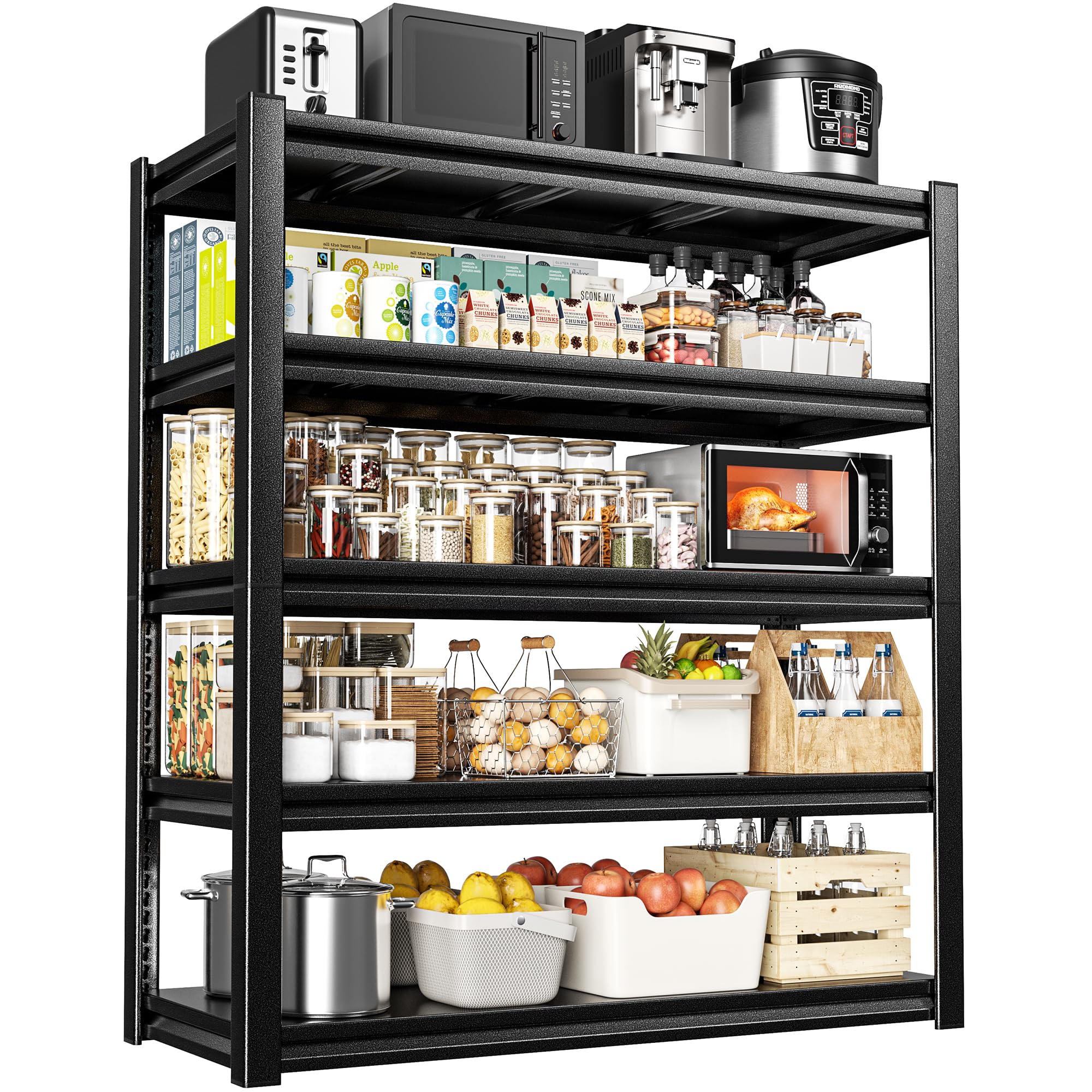 JLMY 5-Tier Kitchen Shelving, 2500 LBS Weight Capacity, 72" H x 36" W x 16" D Heavy Duty Shelving, Adjustable Height Metal Storage Rack for Food Storage in Kitchen and Pantry