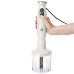 Beautiful 2-Speed Immersion Blender with Chopper & Measuring Cup, White Icing by Drew Barrymore