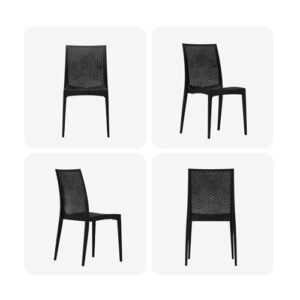 MALOL Outdoor Patio Chair Set of 4, Plastic Dinning Chairs, Stackable Wicker Style Plastic Chairs with Wide Seat and High Back for Dinning Room, Indoor, Outdoor, Restaurant, Bistro, Cafe, Black