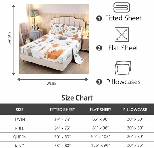 LUVIVIHOME 4PCS Fishing Sheets Set, King Bed Sheets, Forest Animal Hunting Lodge Country Rustic Farmhouse Bass Fish Bedding, Fishing Gifts for Men Boys, 1 Fitted Sheet & 1 Flat Sheet & 2 Pillowcases