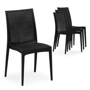 MALOL Outdoor Patio Chair Set of 4, Plastic Dinning Chairs, Stackable Wicker Style Plastic Chairs with Wide Seat and High Back for Dinning Room, Indoor, Outdoor, Restaurant, Bistro, Cafe, Black