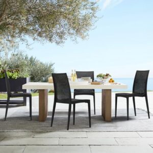 MALOL Outdoor Patio Chair Set of 4, Plastic Dinning Chairs, Stackable Wicker Style Plastic Chairs with Wide Seat and High Back for Dinning Room, Indoor, Outdoor, Restaurant, Bistro, Cafe, Black