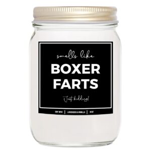 younique designs boxer gifts for dog lovers - dog fart candle 8oz, boxer dog gifts for men, women, owners - boxer dad, boxer mom gifts idea - boxer dog decor, accessories (lavender & vanilla)