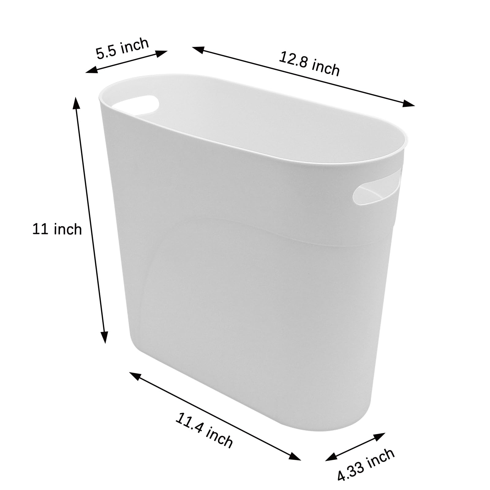 2 Pack 3.2 Gallon Plastic Trash Cans for Bathroom, Small Waste Bins with Handles, Compact Garbage Containers for Narrow Spaces, Recycle Wastebaskets for Office, Kitchen, Bedroom, Living Room (White)