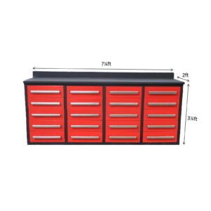 TTBKA Product Dimensions：87"x23"x39", 7' Garage Storage Cabinets with Workbench 20 Drawers High Capacity, All Welded Steel, 3 Rail Sliding, Heavy-Duty Double Slides on Large Drawers