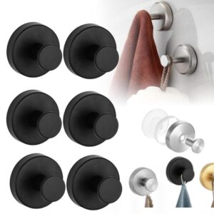 2024 upgraded luxe hold no-drill hooks, suction cup hooks, stainless steel suction cup hooks for shower, bathroom, hanging towels, mounting on glass shower doors, tile, mirrors (black 6 pcs)