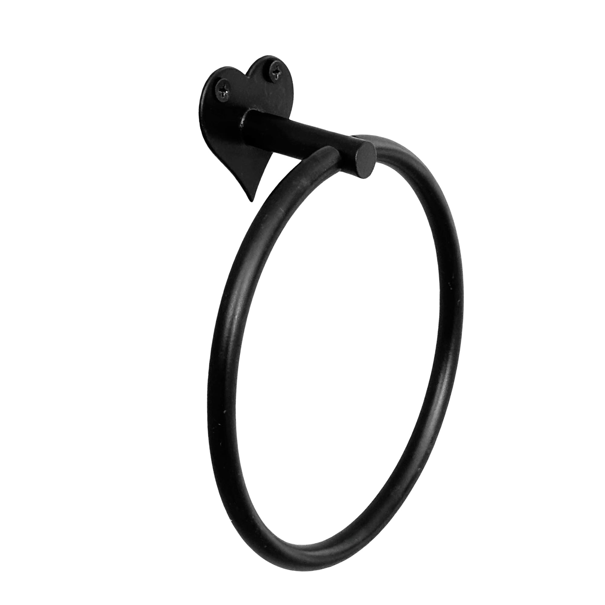 Hand Forged Heart Shape Towel Ring Holder Wrought Iron Handmade Wall Mounted Hand Towel Holder Modern Farmhouse Kitchen Towel Ring Heavy Duty Bathroom Towel Ring Matt Black by Living Ideas