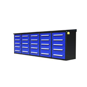 112"x26"x39" 10' workbench with 25 drawers - lockable & anti-slip. pre-cut liners. secure detents. new 3 rail sliding, heavy-duty. all welded steel. rust-resistant paint