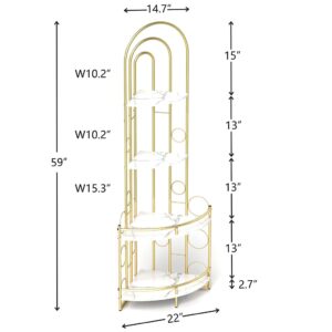 AMZOSS 4-Tier Corner Shelf Stand, Gold and White Corner Shelves Display Shelf Bookshelf Bookcase Modern Marble Multi Unit Organizer for Living Room, Bathroom, Kitchen, 15.3" D x 22" W x 59" H