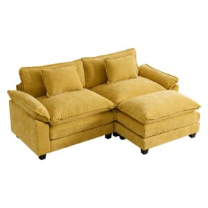 SENIFIS 86" Sectional Sofa Couch, Chenille L-Shaped Loveseat Sleeper Sofa Couch with Movable Ottoman,Lumbar Pillows, Comfy Cloud Sofa Couches for Living Room (Yellow, Loveseat)