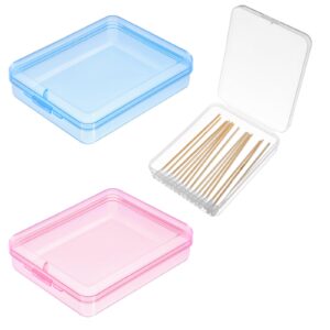 lusofie 3 pcs qtip travel case portable travel cotton pad holder plastic travel qtips case, cosmetic sponge storage box for cotton rounds, swabs, floss(blue & pink & transparent)