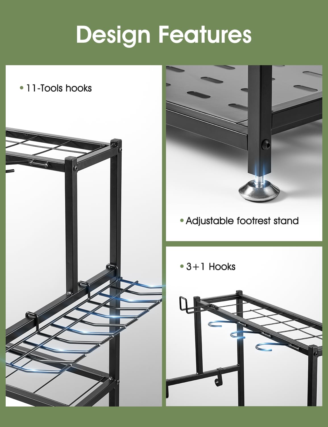 SereneHome Garden Tool Organizer – Heavy-Duty Carbon Steel Storage Rack for Garage, Shed & Yard – Rust-Resistant, Holds 100+ lbs of Garden & Lawn Tools – Black